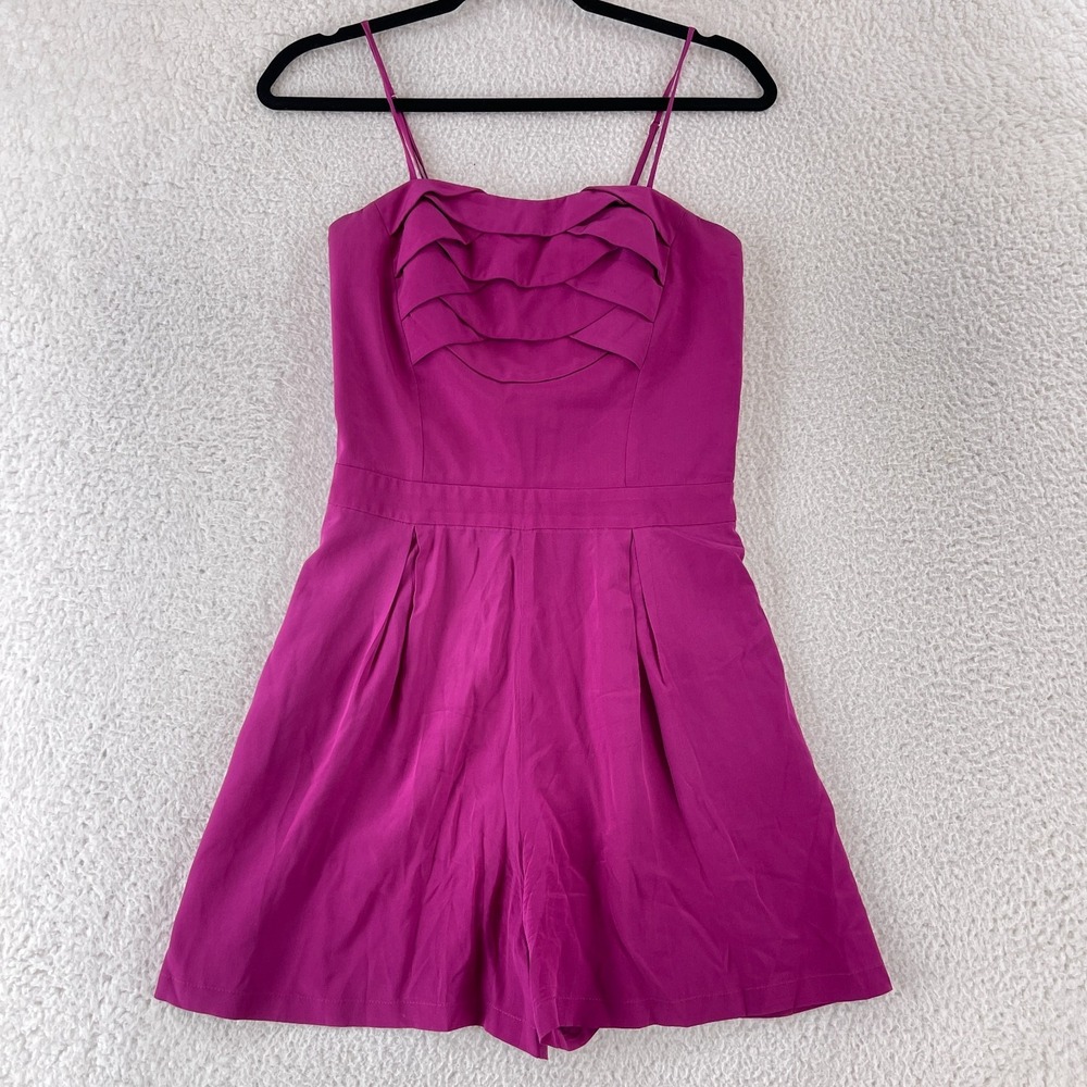 Sandro Romper Womens Size 1 Pink Ruffle Silk Sleeveless Casual Summer Party Zip